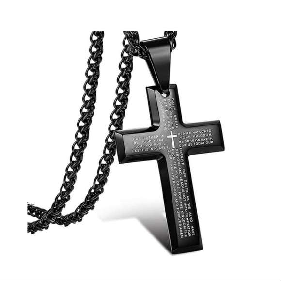 New black cross necklace with Bible scripture - Picture 1 of 4
